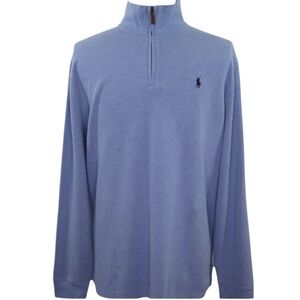 New Polo Ralph Lauren Estate Rib 1/4 Zip Sweater Mens XXL Heather Blue Navy Pony